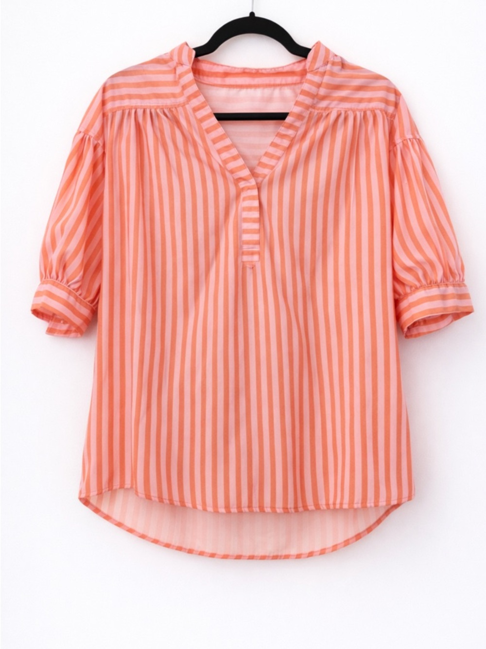 Amazon Peach-Striped V-Neck Blouse